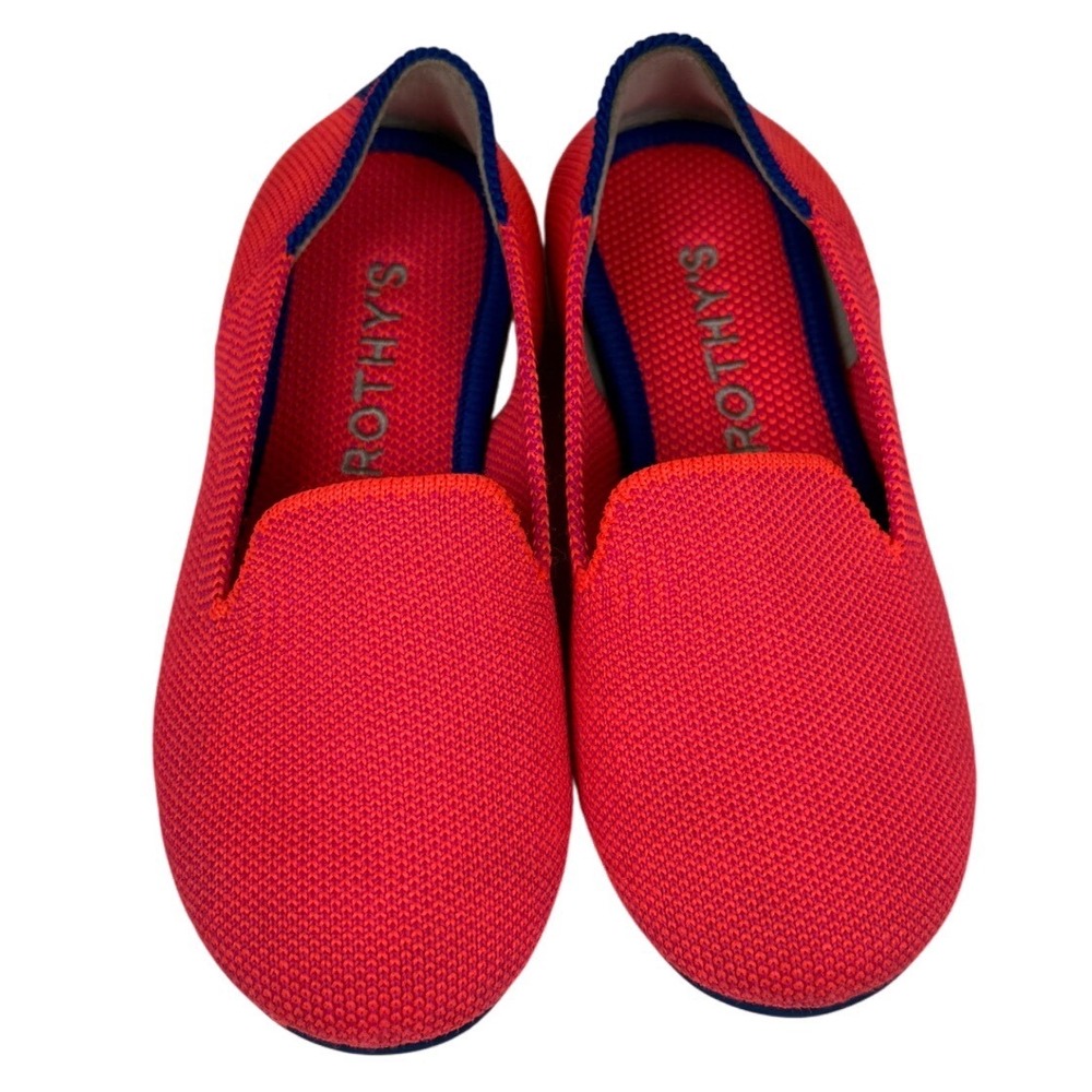 ROTHY Girls Coral Pink Navy Knit Slip On Loafer Flats Size 11